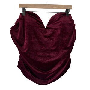 Express Burgundy Velvet Strapless Sweetheart Crop Top